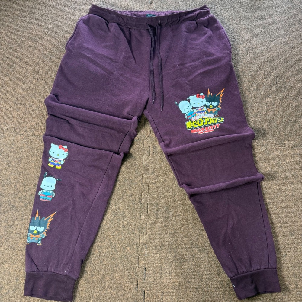 My Hero Academia x Hello Kitty Sanrio Joggers Purple Mens XL Anime Sweatpants